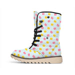 Pink And Yellow Macaron Pattern Print Winter Boots