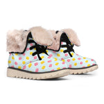 Pink And Yellow Macaron Pattern Print Winter Boots