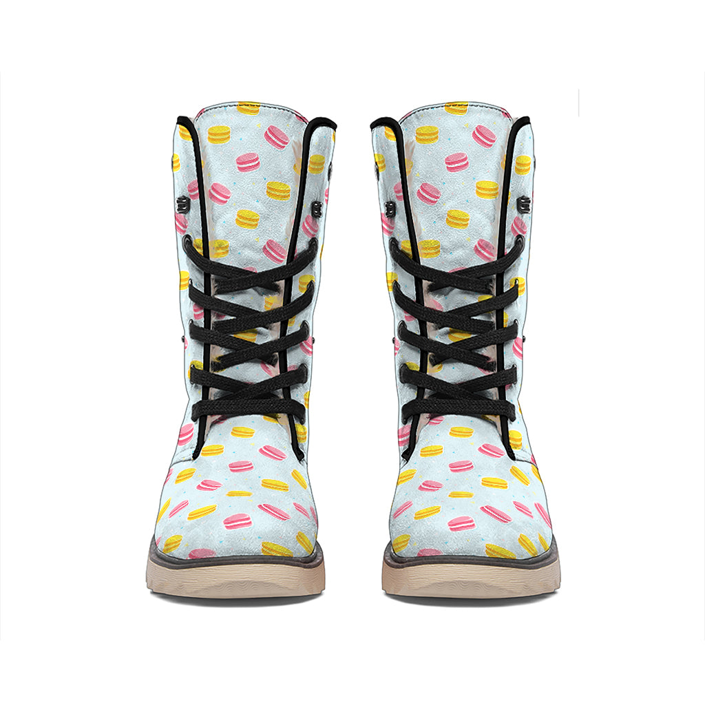 Pink And Yellow Macaron Pattern Print Winter Boots