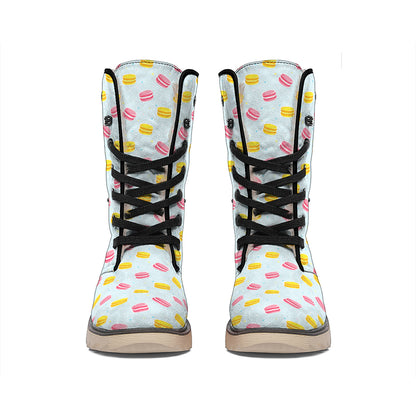 Pink And Yellow Macaron Pattern Print Winter Boots