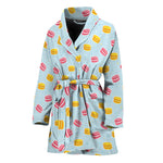 Pink And Yellow Macaron Pattern Print Women's Bathrobe