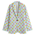 Pink And Yellow Macaron Pattern Print Women's Cotton Blazer