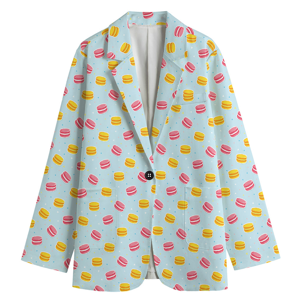 Pink And Yellow Macaron Pattern Print Women's Cotton Blazer