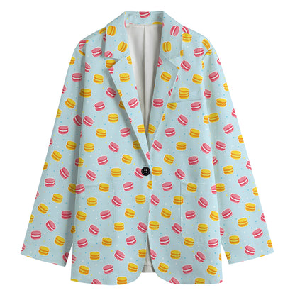 Pink And Yellow Macaron Pattern Print Women's Cotton Blazer