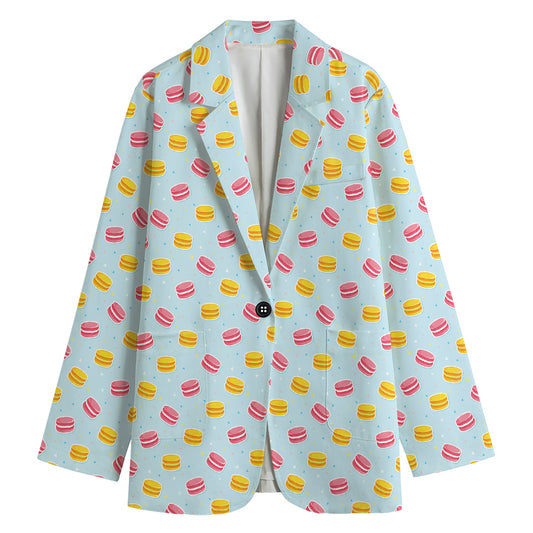 Pink And Yellow Macaron Pattern Print Women's Cotton Blazer