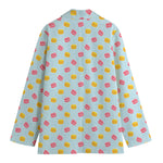 Pink And Yellow Macaron Pattern Print Women's Cotton Blazer