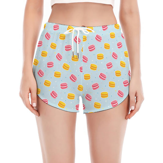 Pink And Yellow Macaron Pattern Print Women's Split Running Shorts