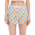 Pink And Yellow Macaron Pattern Print Women's Split Running Shorts