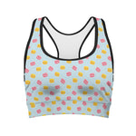 Pink And Yellow Macaron Pattern Print Women's Sports Bra
