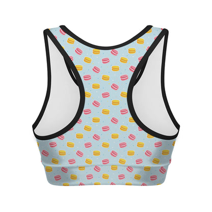 Pink And Yellow Macaron Pattern Print Women's Sports Bra