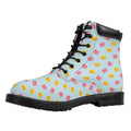 Pink And Yellow Macaron Pattern Print Padded Collar Lace Up Boots