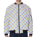Pink And Yellow Macaron Pattern Print Zip Sleeve Bomber Jacket