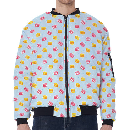Pink And Yellow Macaron Pattern Print Zip Sleeve Bomber Jacket