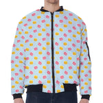 Pink And Yellow Macaron Pattern Print Zip Sleeve Bomber Jacket