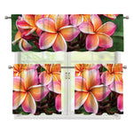Pink And Yellow Plumeria Flower Print 3 Piece Kitchen Curtains