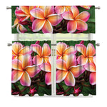Pink And Yellow Plumeria Flower Print 3 Piece Kitchen Curtains