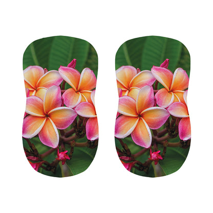 Pink And Yellow Plumeria Flower Print Bar Stool Covers