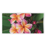 Pink And Yellow Plumeria Flower Print Beach Towel