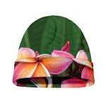 Pink And Yellow Plumeria Flower Print Beanie
