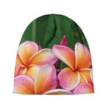 Pink And Yellow Plumeria Flower Print Beanie
