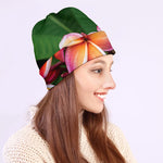 Pink And Yellow Plumeria Flower Print Beanie