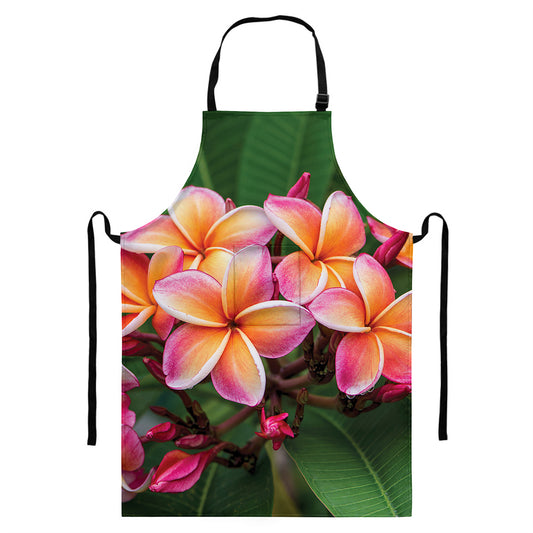 Pink And Yellow Plumeria Flower Print Bib Apron With Pocket