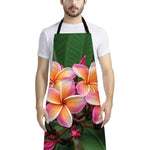 Pink And Yellow Plumeria Flower Print Bib Apron With Pocket