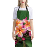 Pink And Yellow Plumeria Flower Print Bib Apron With Pocket