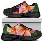 Pink And Yellow Plumeria Flower Print Black Chunky Shoes