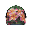 Pink And Yellow Plumeria Flower Print Black Mesh Trucker Cap