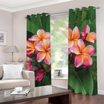 Pink And Yellow Plumeria Flower Print Blackout Grommet Curtains