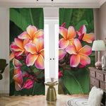 Pink And Yellow Plumeria Flower Print Blackout Pencil Pleat Curtains