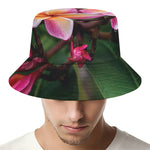 Pink And Yellow Plumeria Flower Print Bucket Hat