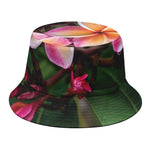 Pink And Yellow Plumeria Flower Print Bucket Hat