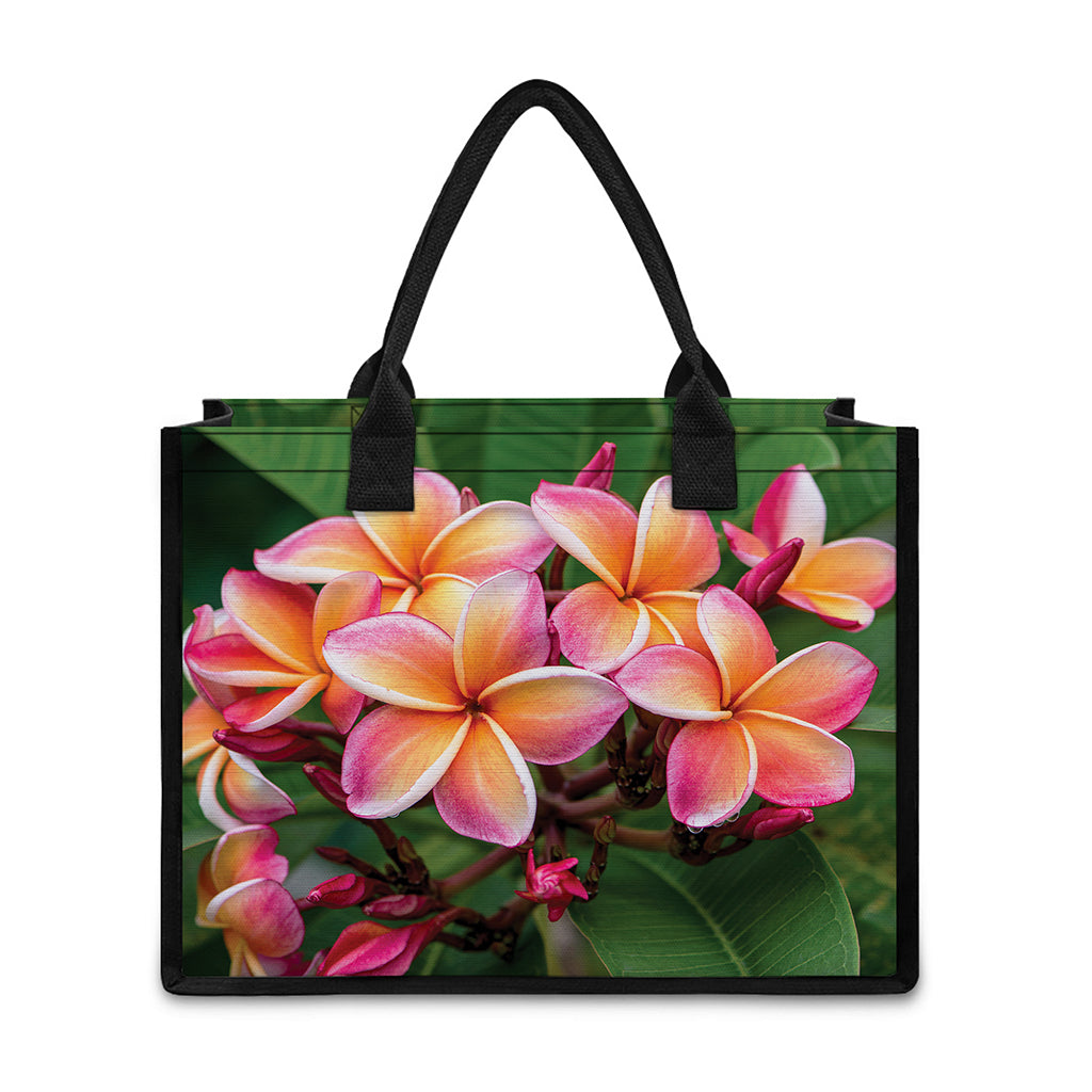 Pink And Yellow Plumeria Flower Print Canvas Tote Bag