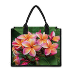 Pink And Yellow Plumeria Flower Print Canvas Tote Bag