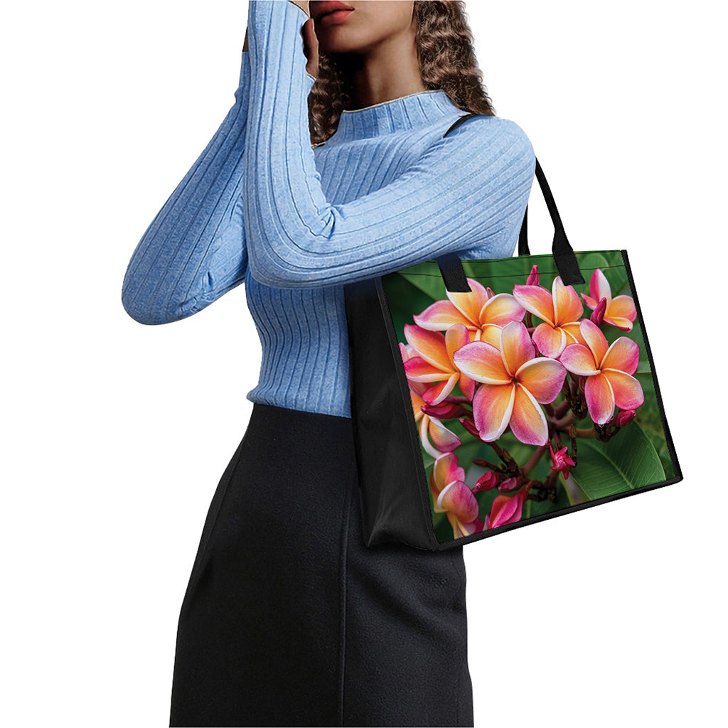 Pink And Yellow Plumeria Flower Print Canvas Tote Bag