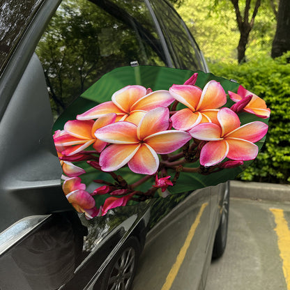 Pink And Yellow Plumeria Flower Print Car Side Mirror Covers