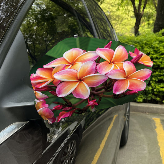 Pink And Yellow Plumeria Flower Print Car Side Mirror Covers