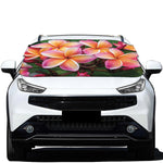 Pink And Yellow Plumeria Flower Print Car Windshield Snow Cover
