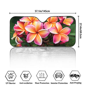 Pink And Yellow Plumeria Flower Print Car Windshield Sun Shade