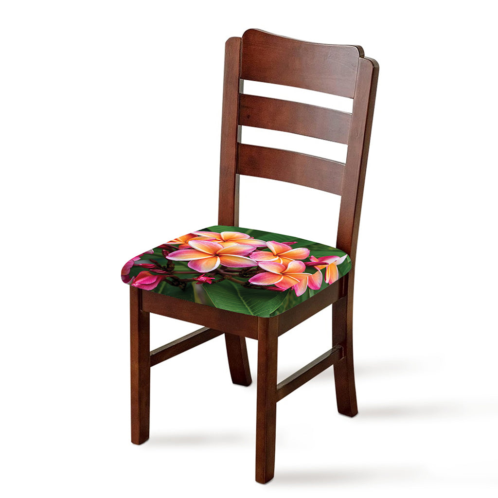 Pink And Yellow Plumeria Flower Print Chair Cushion Cover