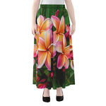 Pink And Yellow Plumeria Flower Print Chiffon Maxi Skirt