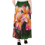 Pink And Yellow Plumeria Flower Print Chiffon Maxi Skirt