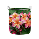 Pink And Yellow Plumeria Flower Print Collapsible Laundry Basket