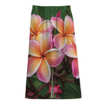 Pink And Yellow Plumeria Flower Print Cotton Front Slit Maxi Skirt