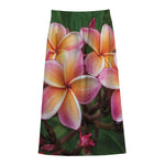 Pink And Yellow Plumeria Flower Print Cotton Front Slit Maxi Skirt