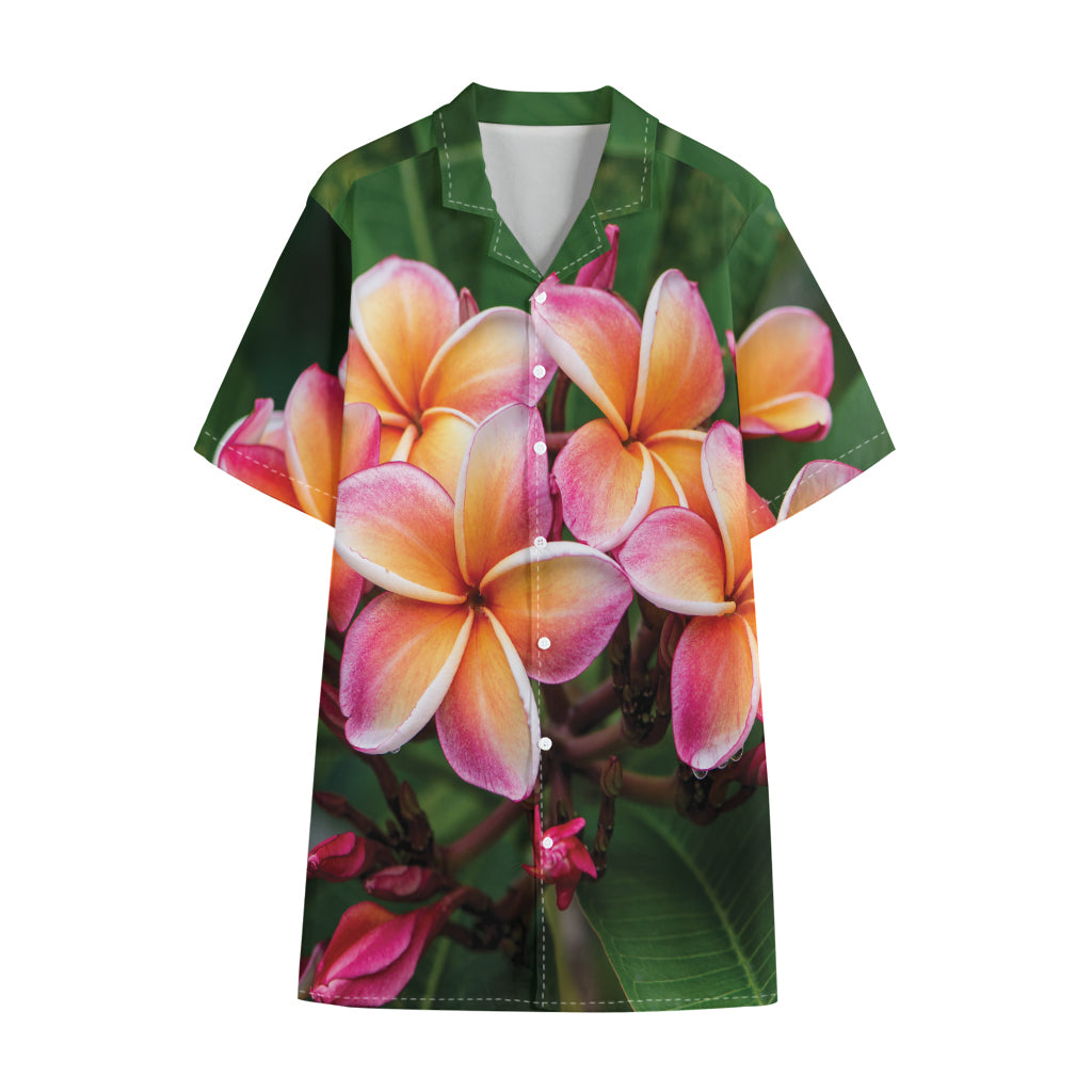 Pink And Yellow Plumeria Flower Print Cotton Hawaiian Shirt