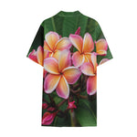 Pink And Yellow Plumeria Flower Print Cotton Hawaiian Shirt