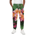 Pink And Yellow Plumeria Flower Print Cotton Sweatpants